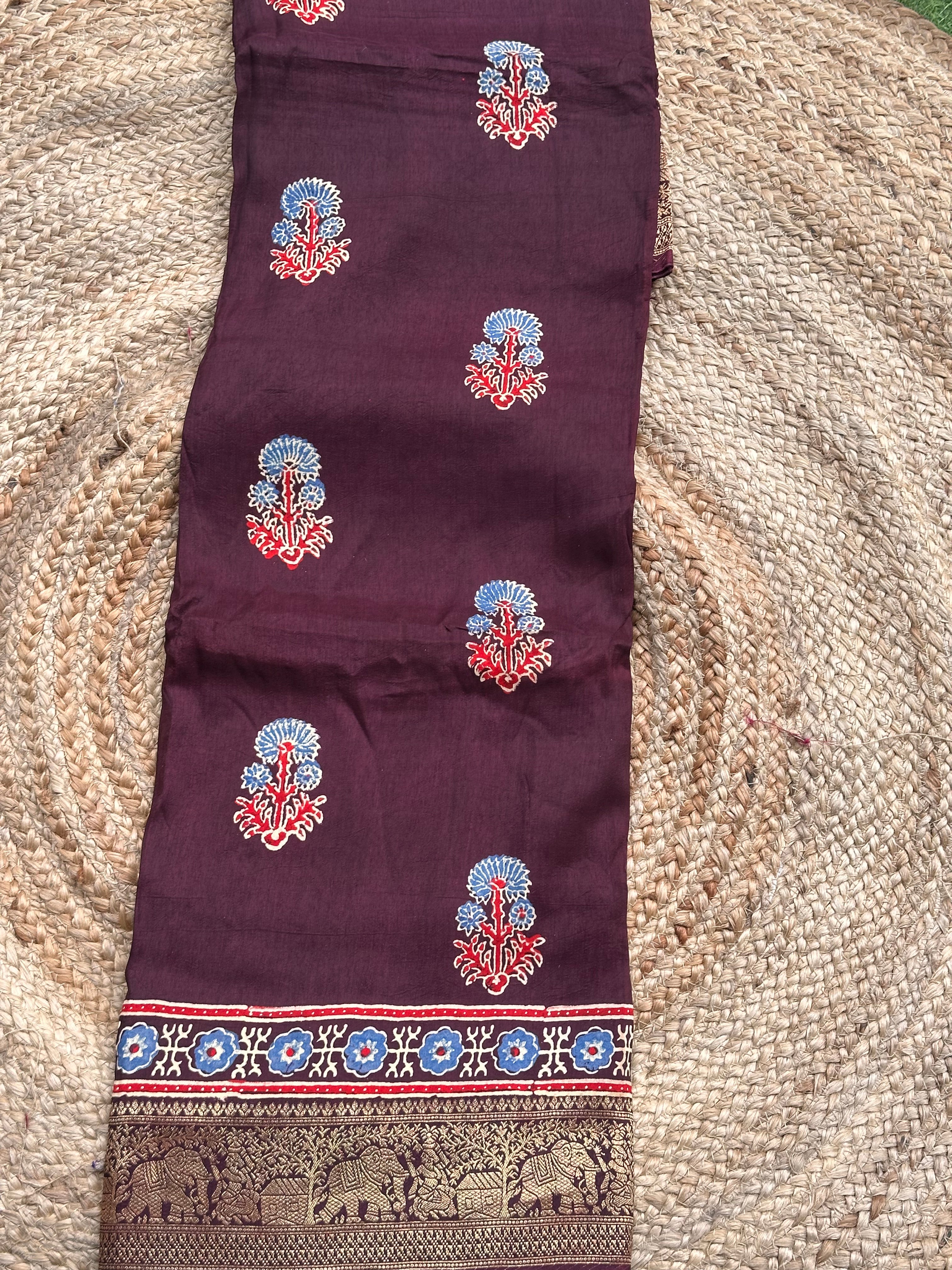 Deep brown pure Ajrak dola sarees