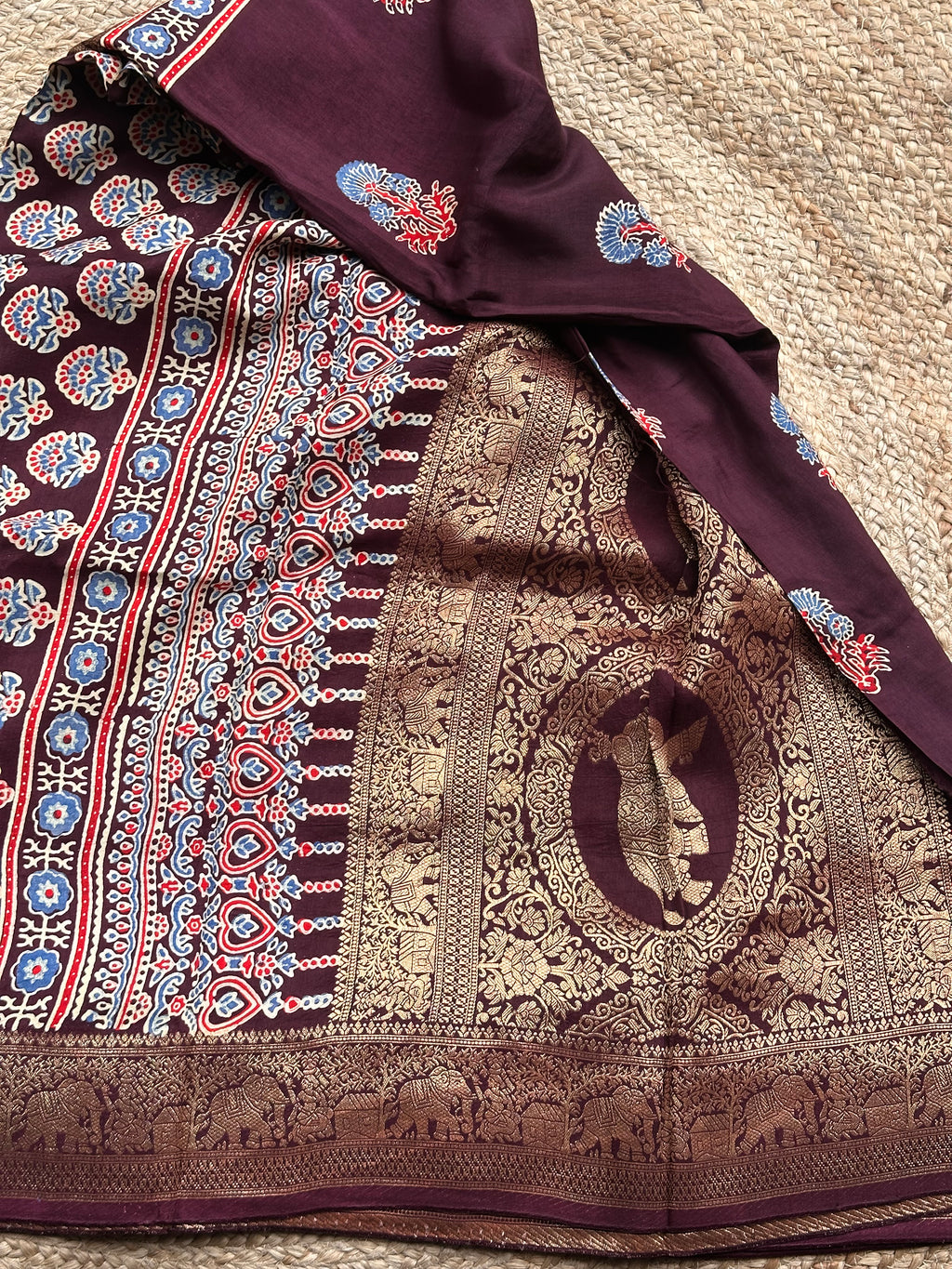 Deep brown pure Ajrak dola sarees
