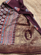 Deep brown pure Ajrak dola sarees