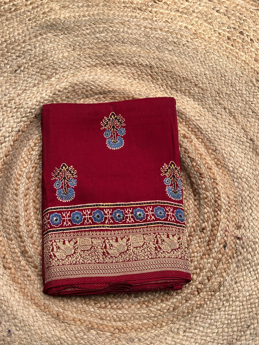 Maroon Ajrak dola silk sarees