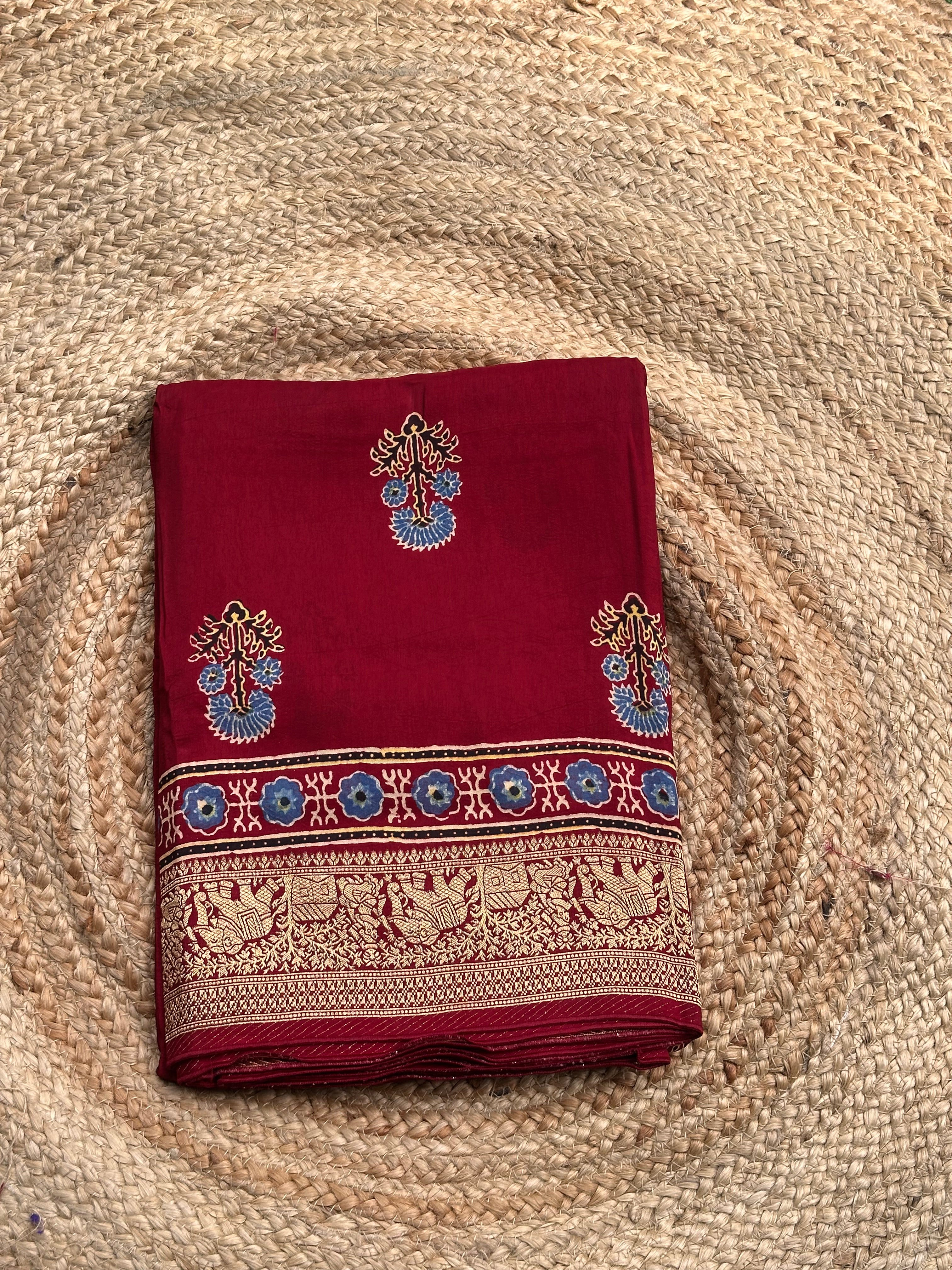 Maroon Ajrak dola silk sarees
