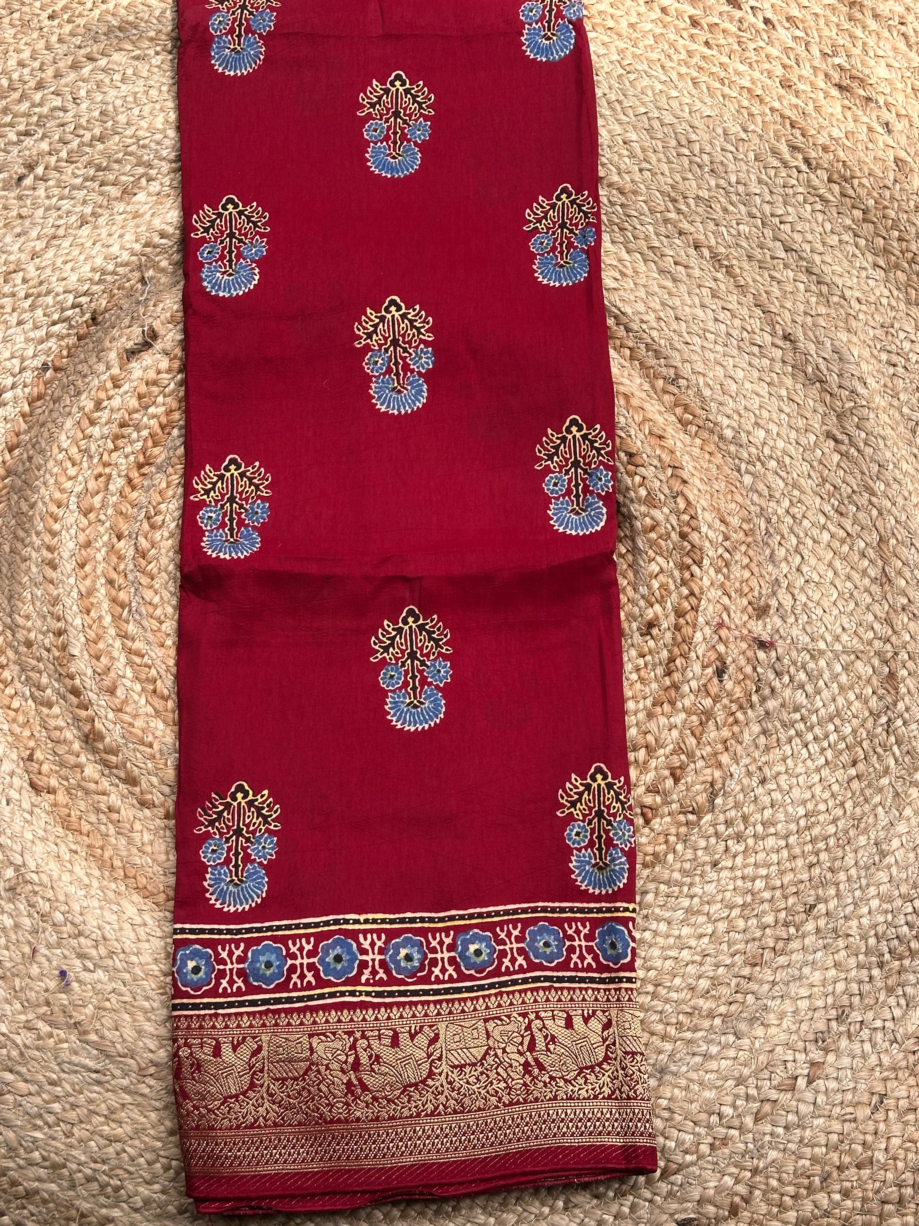 Maroon Ajrak dola silk sarees