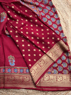Maroon Ajrak dola silk sarees