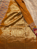 Mustard Ajrak dola silk sarees