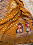 Mustard Ajrak dola silk sarees