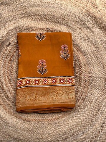 Mustard dola Ajrak silk sarees