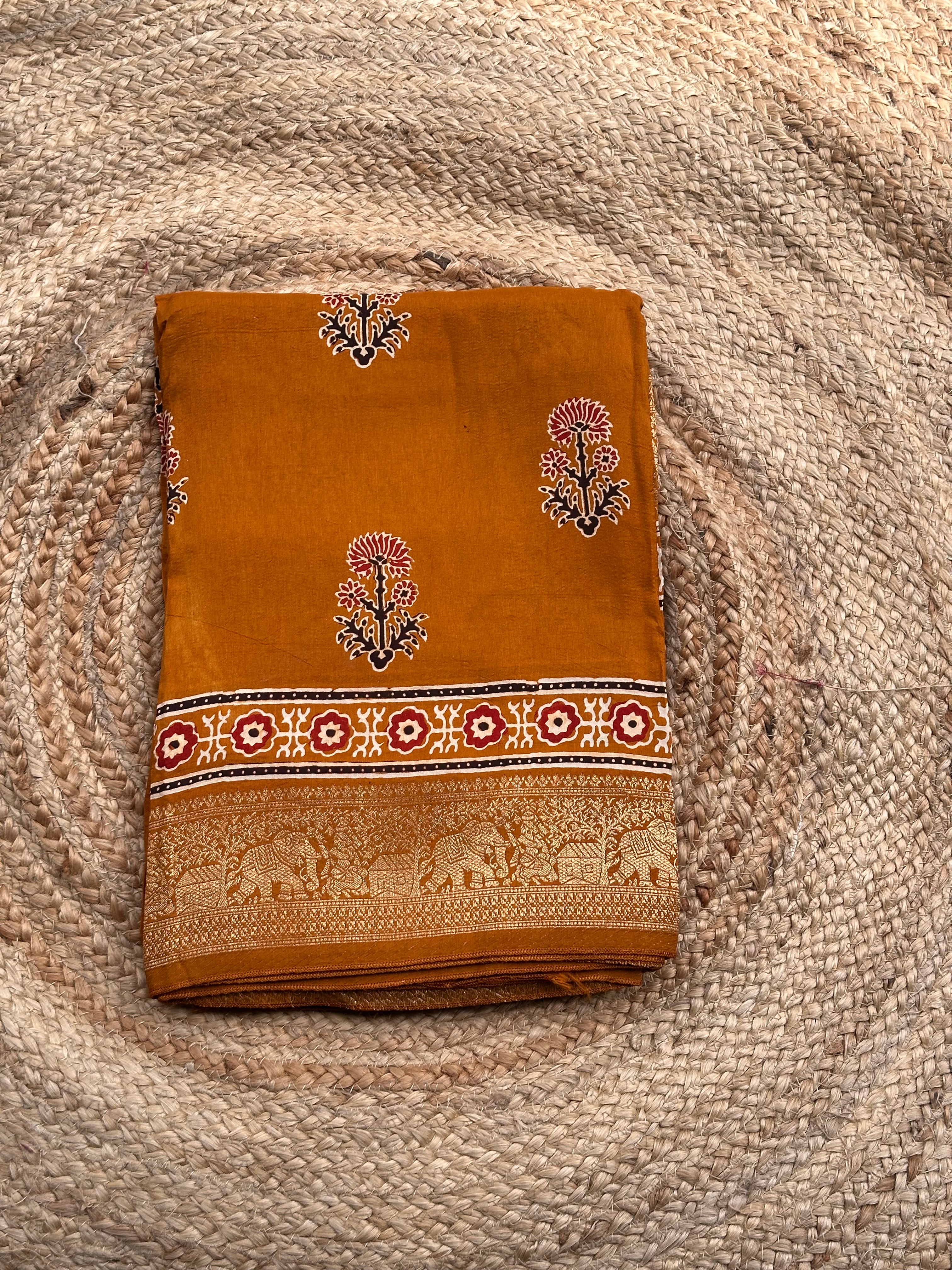 Mustard dola Ajrak silk sarees