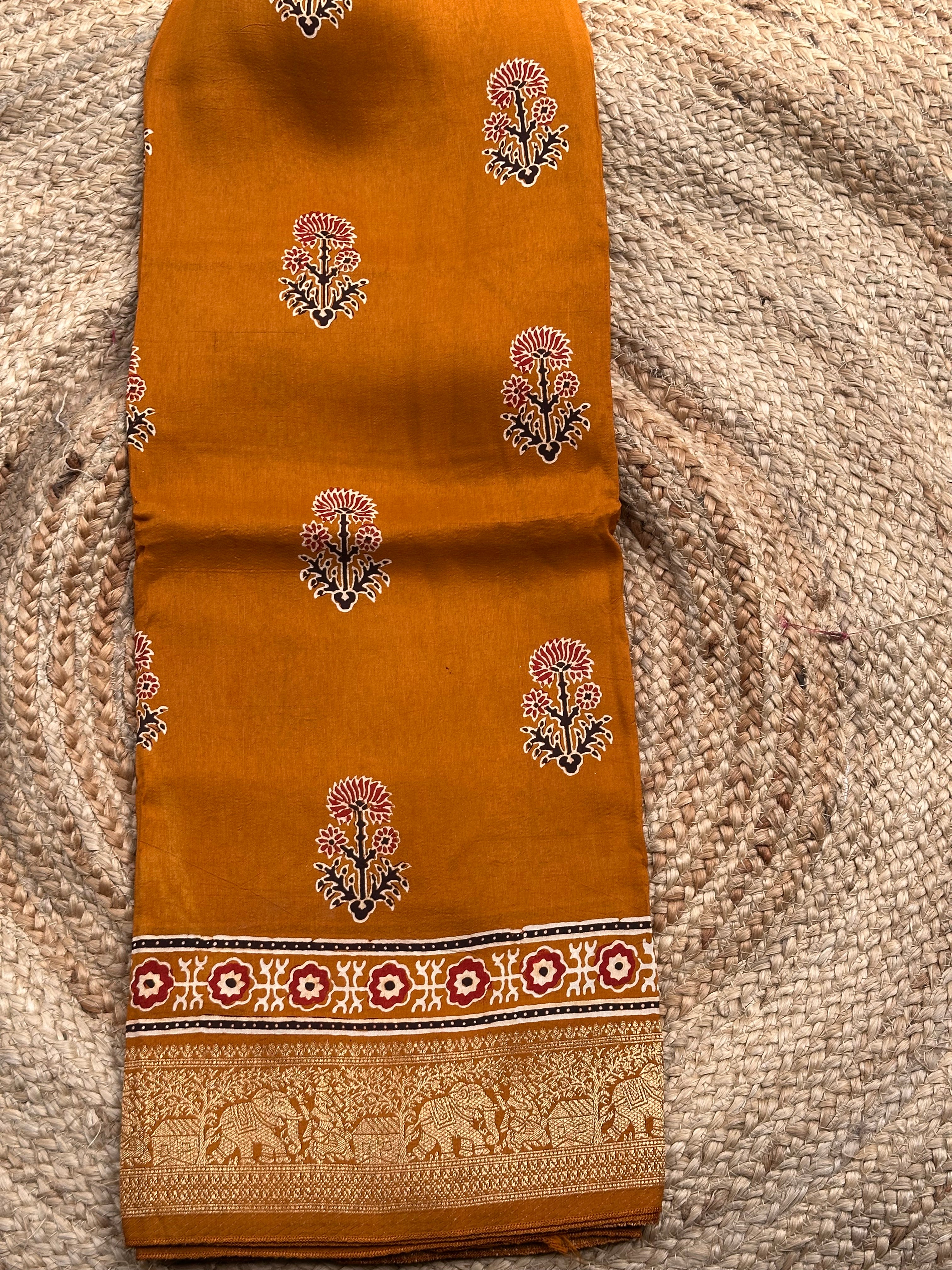 Mustard dola Ajrak silk sarees