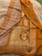 Mustard dola Ajrak silk sarees