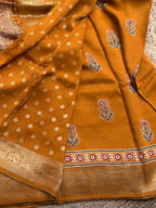 Mustard dola Ajrak silk sarees
