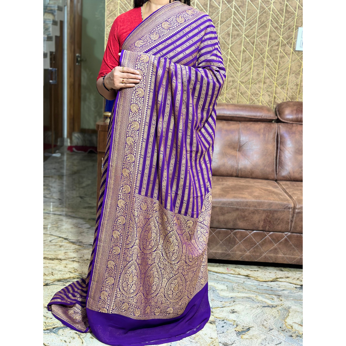 Purple Stripes Pure Khaddi Georgette