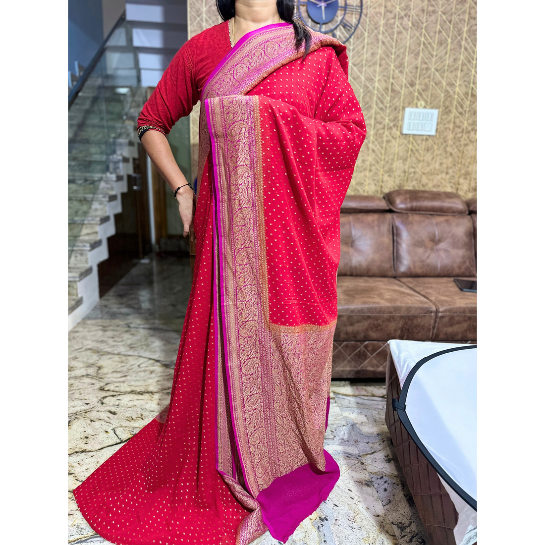 Red Pure Khaddi Georgette