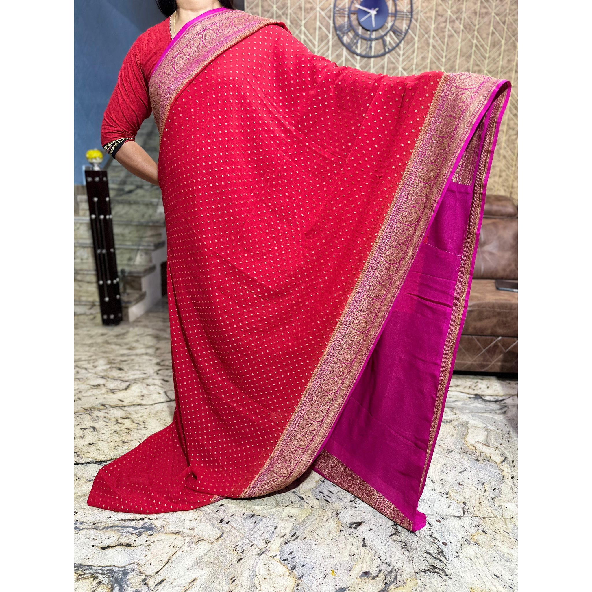 Red Pure Khaddi Georgette