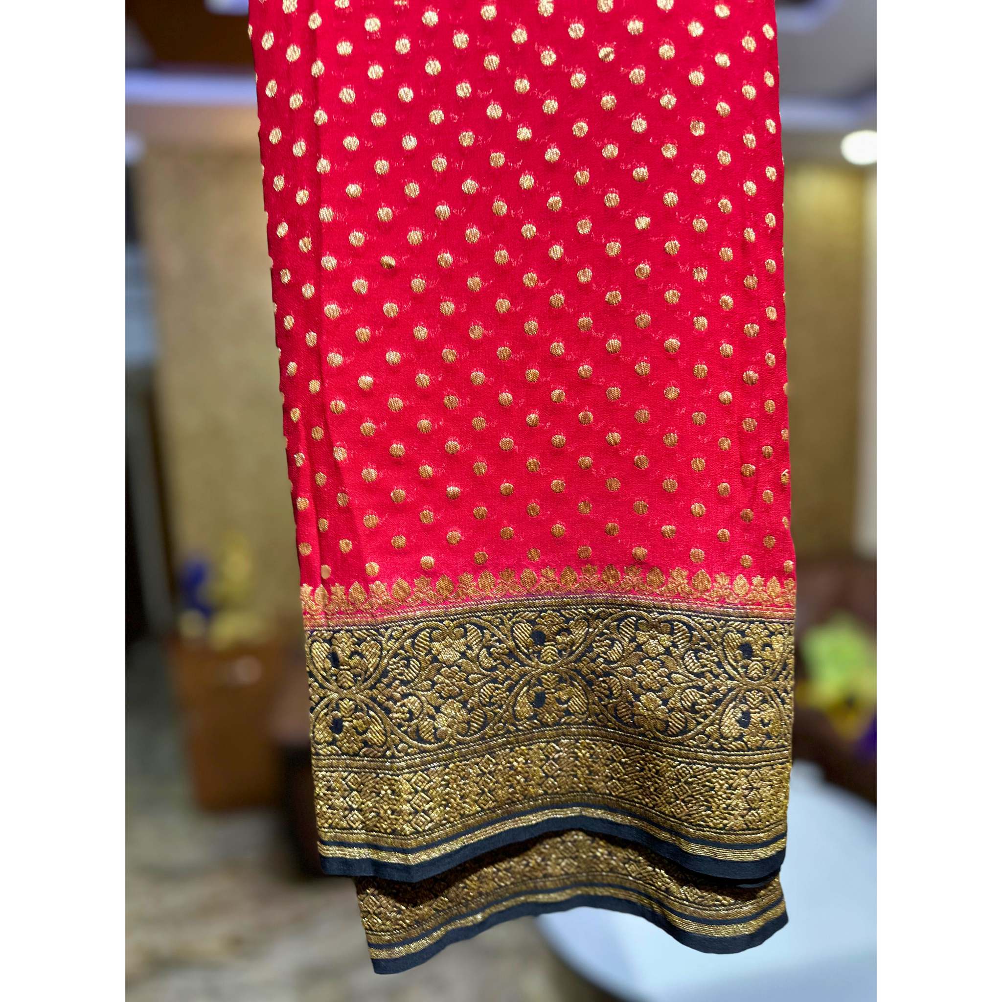 Red and Black Khadi Georgette