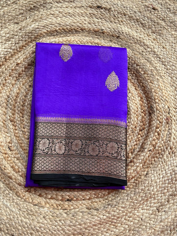 Lavender and black pure Kora organza Banaras silk sarees