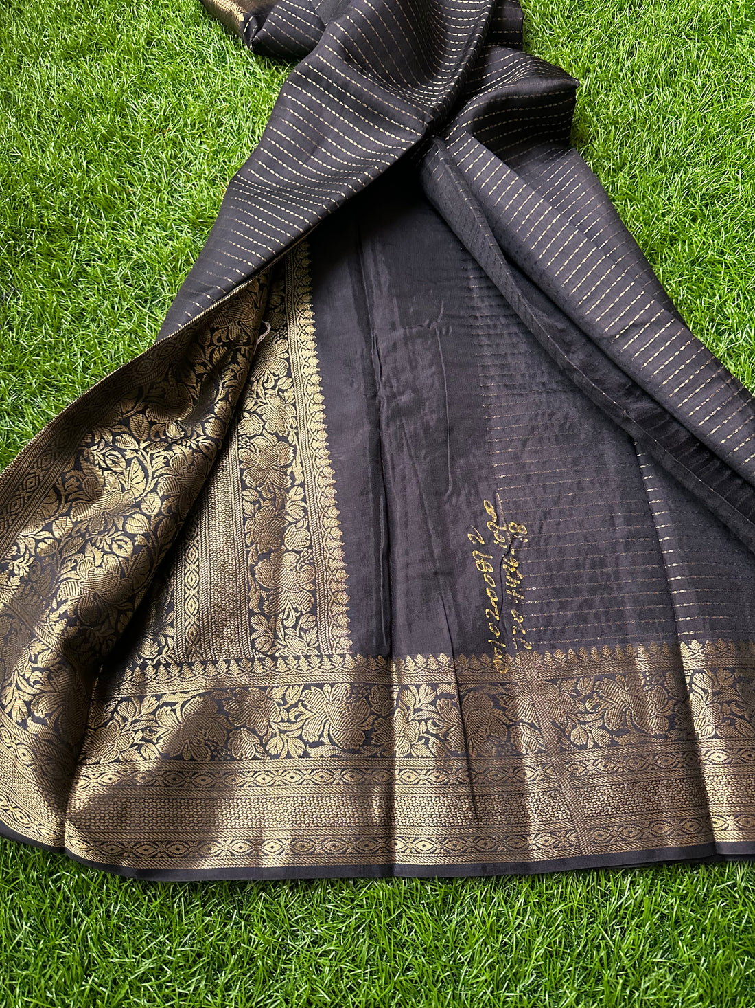 Black semi moonga silk saree with designer blouse