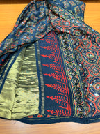 Green ajrak modal mirror work with tissue pallu