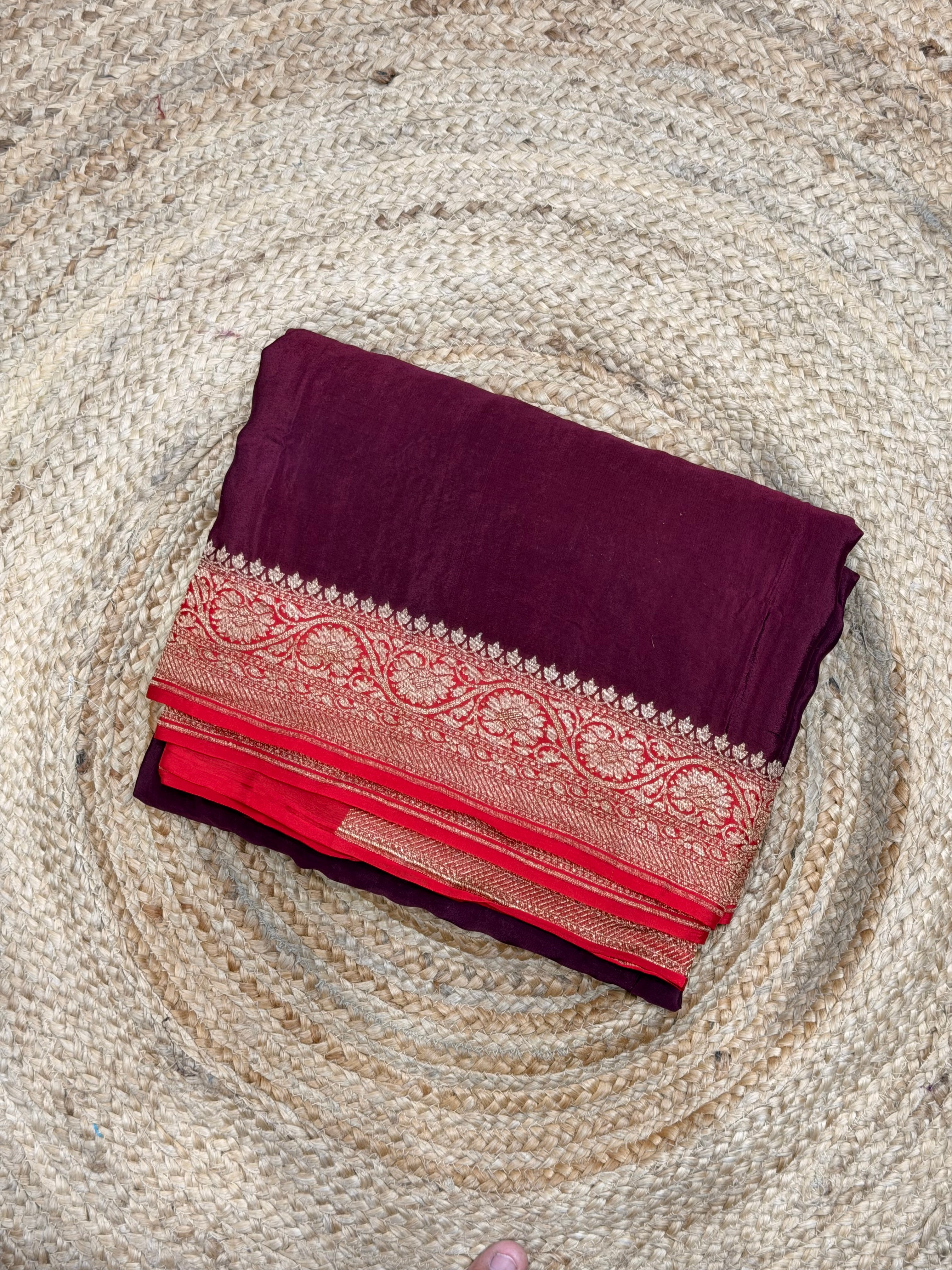 Deep wine with red pure crepe Banaras partley concept