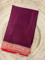 Deep wine with red pure crepe Banaras partley concept