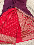 Deep wine with red pure crepe Banaras partley concept