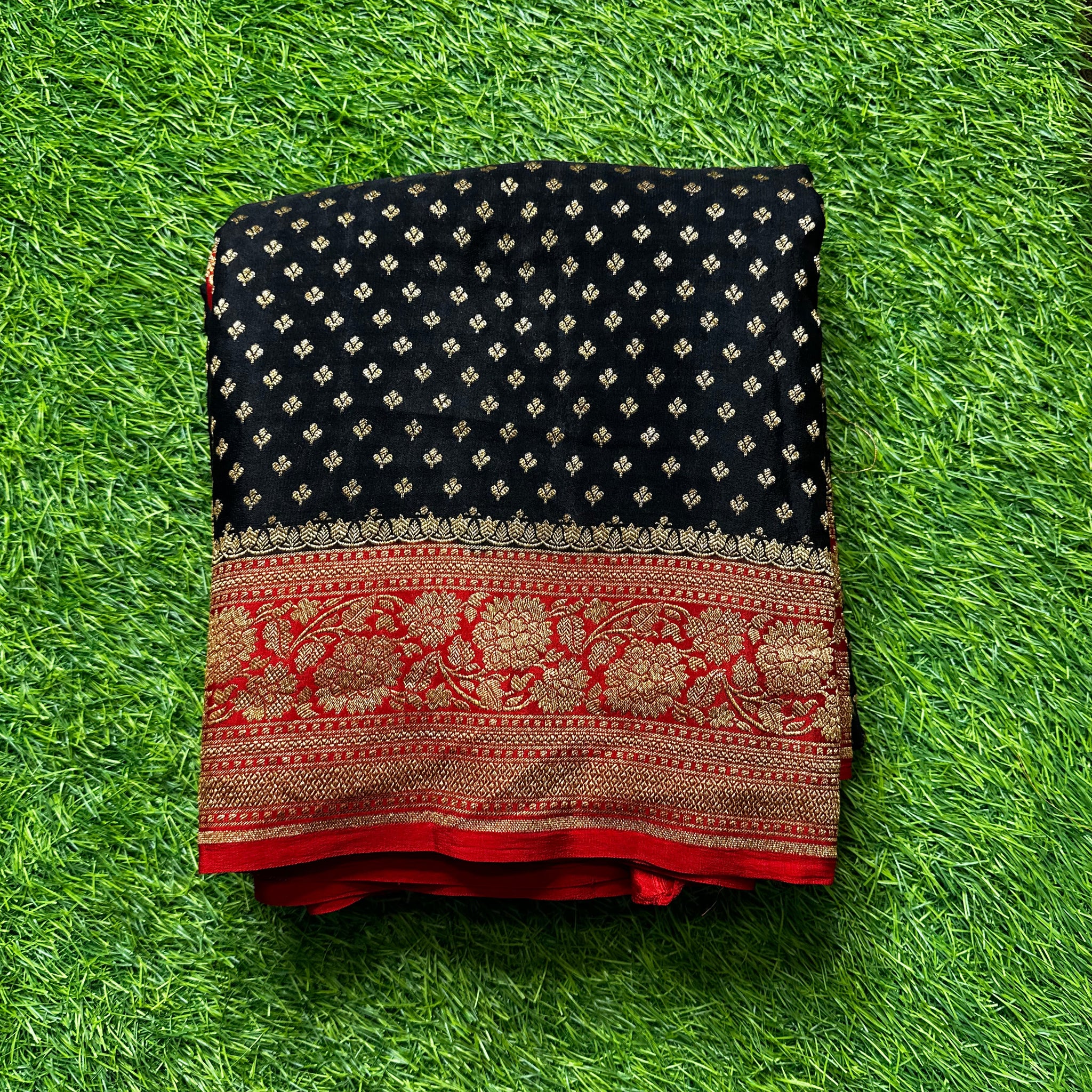 Black with red pure crepe Banaras