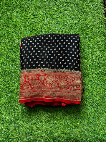 Black with red pure crepe Banaras