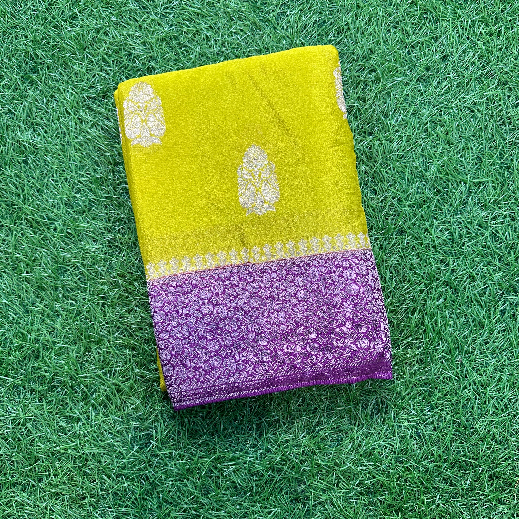 Yellow and purple soft crepe big butta