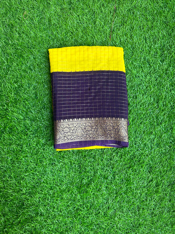 Semi crepe in checks pattern with yellow purple