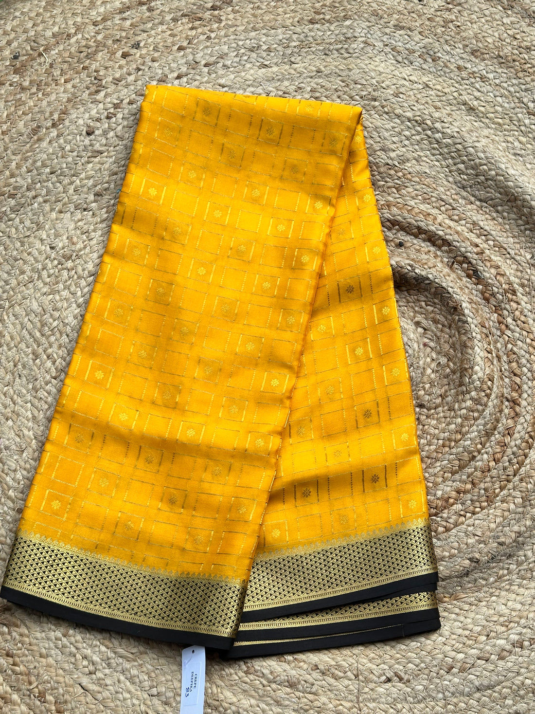Mustard and black pure crepe Mysore Silk sarees 120 gsm