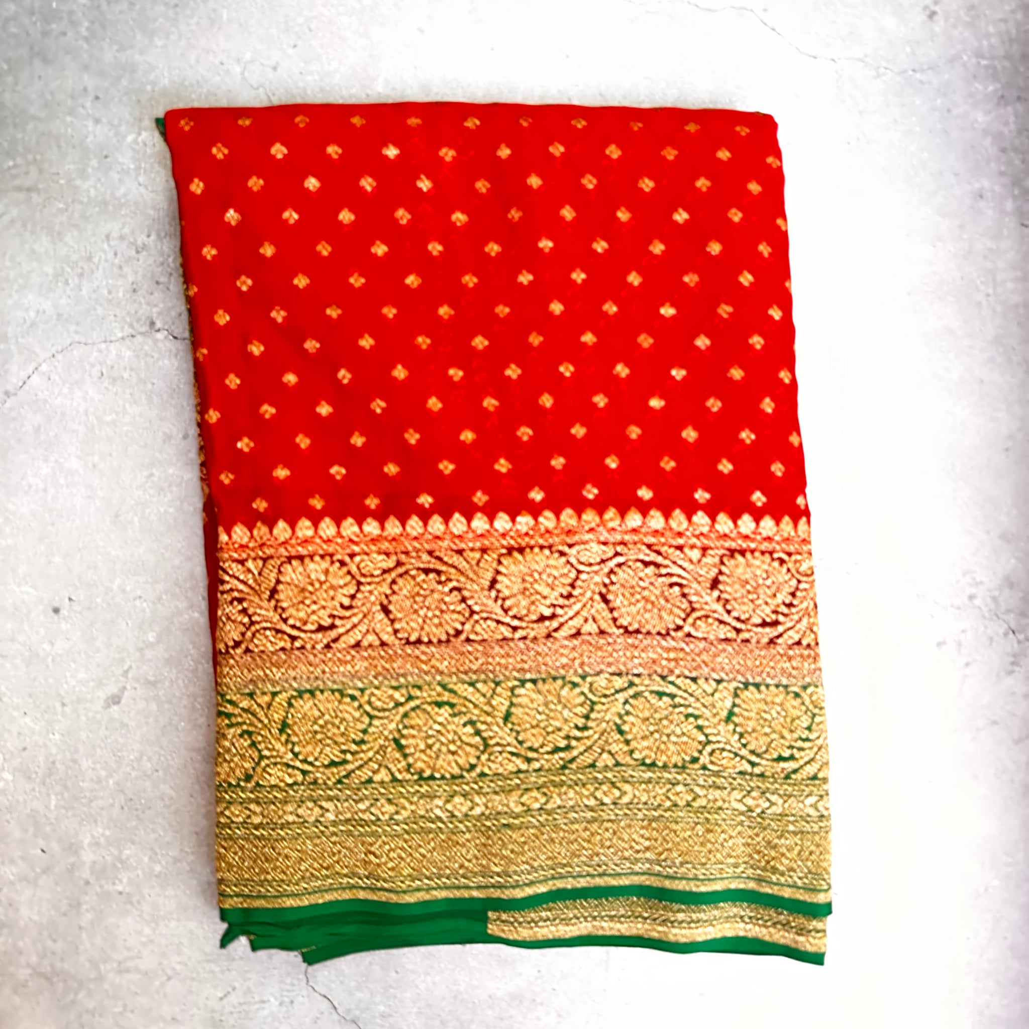 Red pure Khadi Georgette in 3D pattern