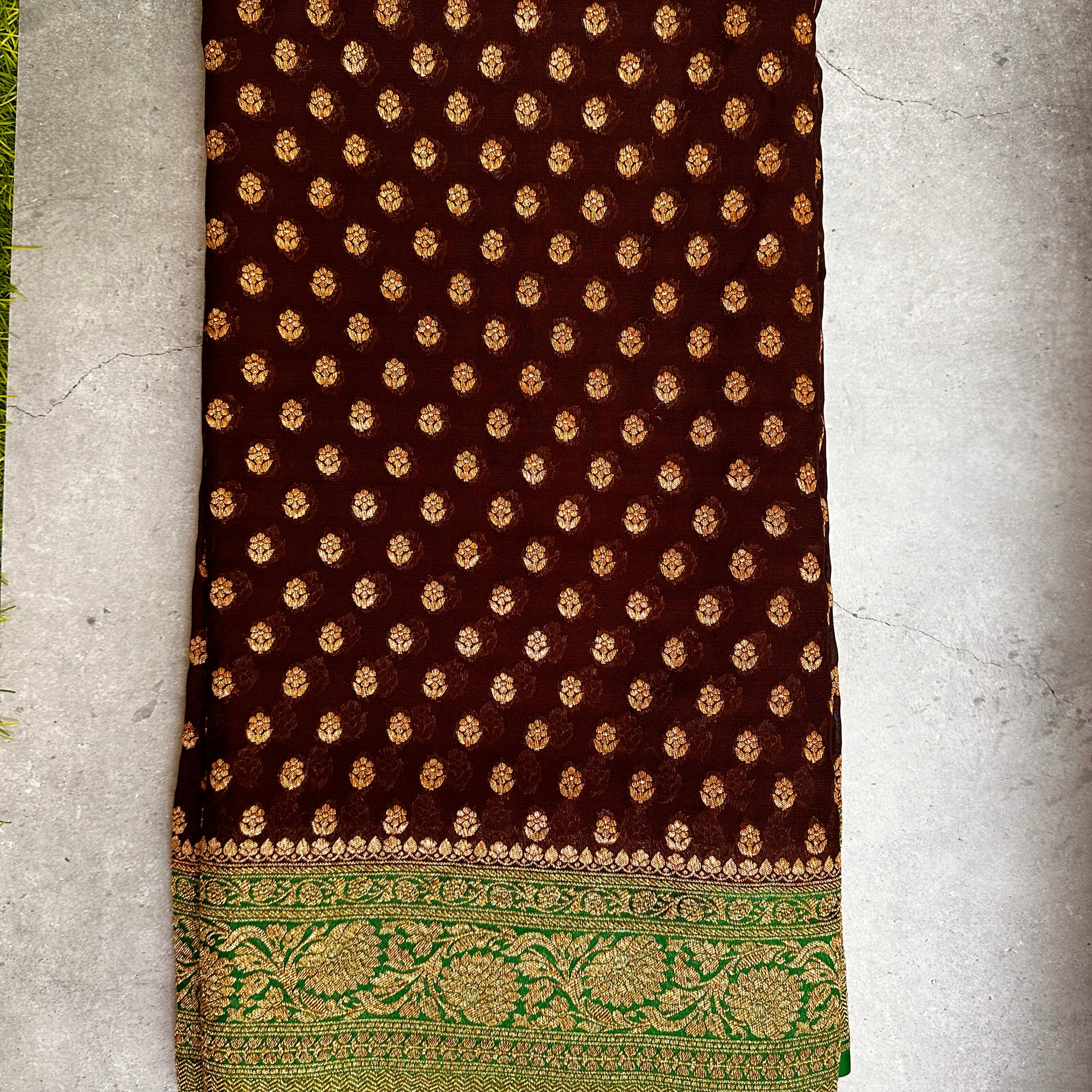 Black and green pure Khadi georgette