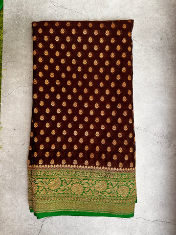 Black and green pure Khadi georgette