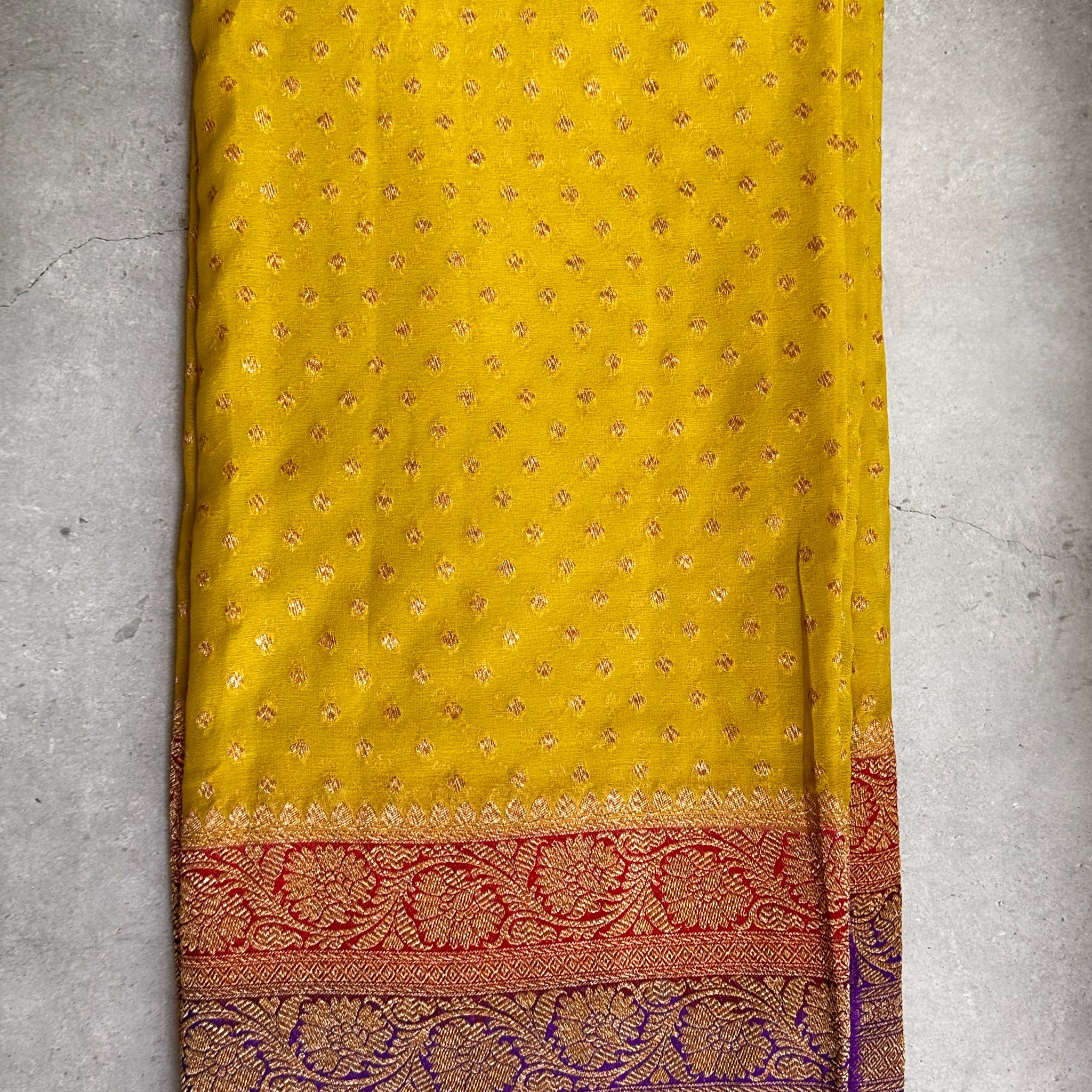 Yellow pure Khadi Georgette in 3D pattern