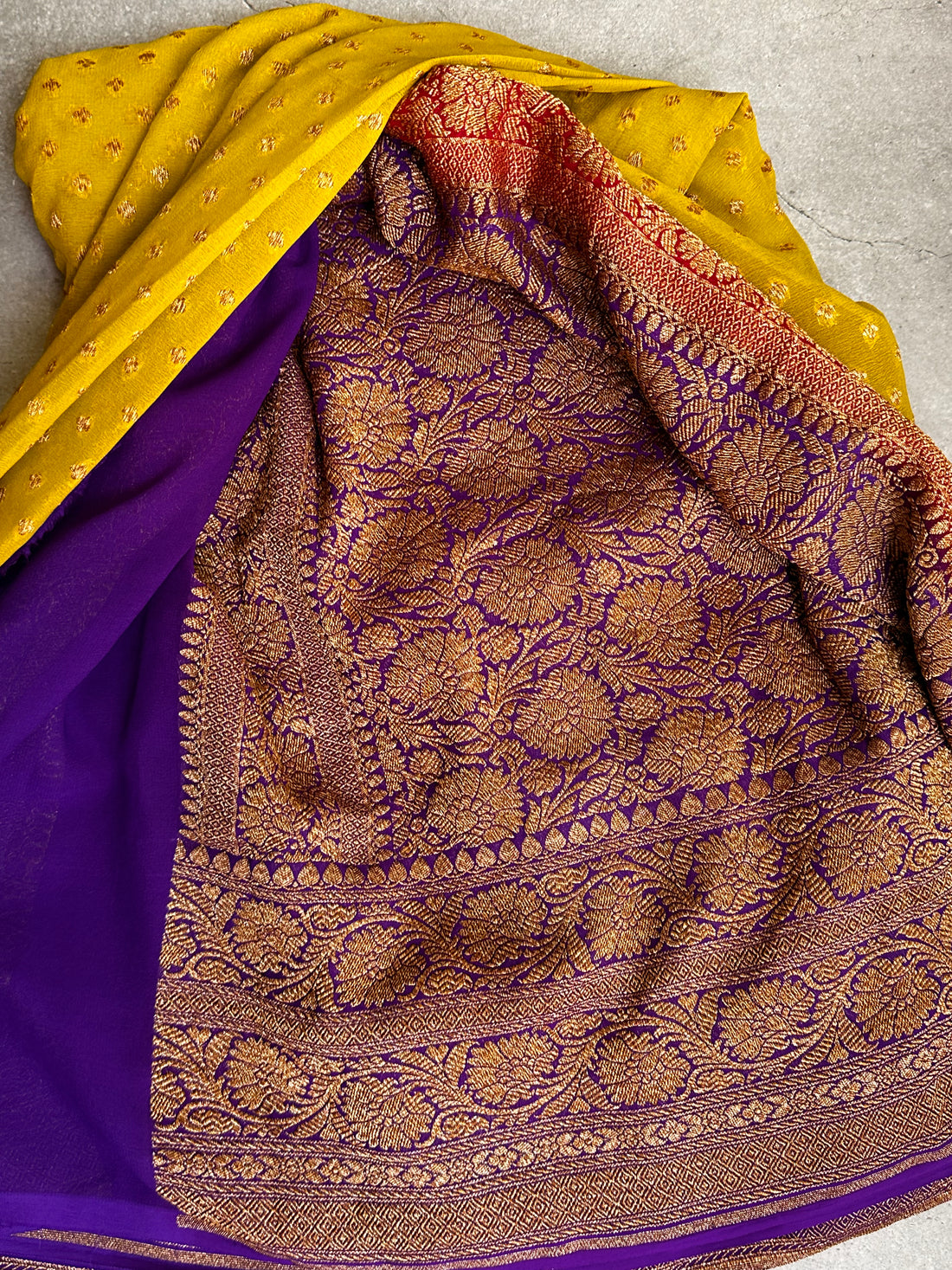 Yellow pure Khadi Georgette in 3D pattern