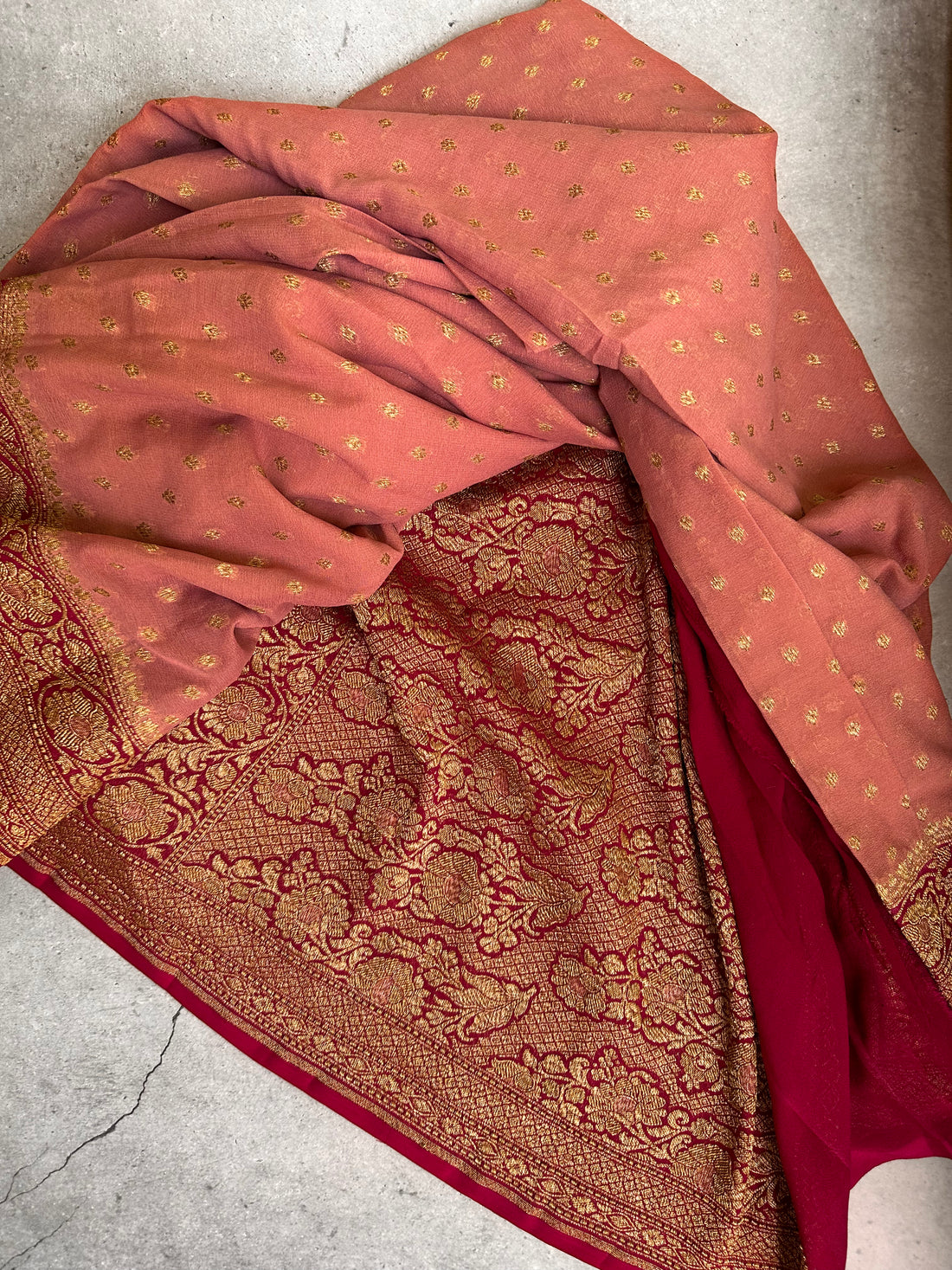 Orange with pink Pure Khadi georgette