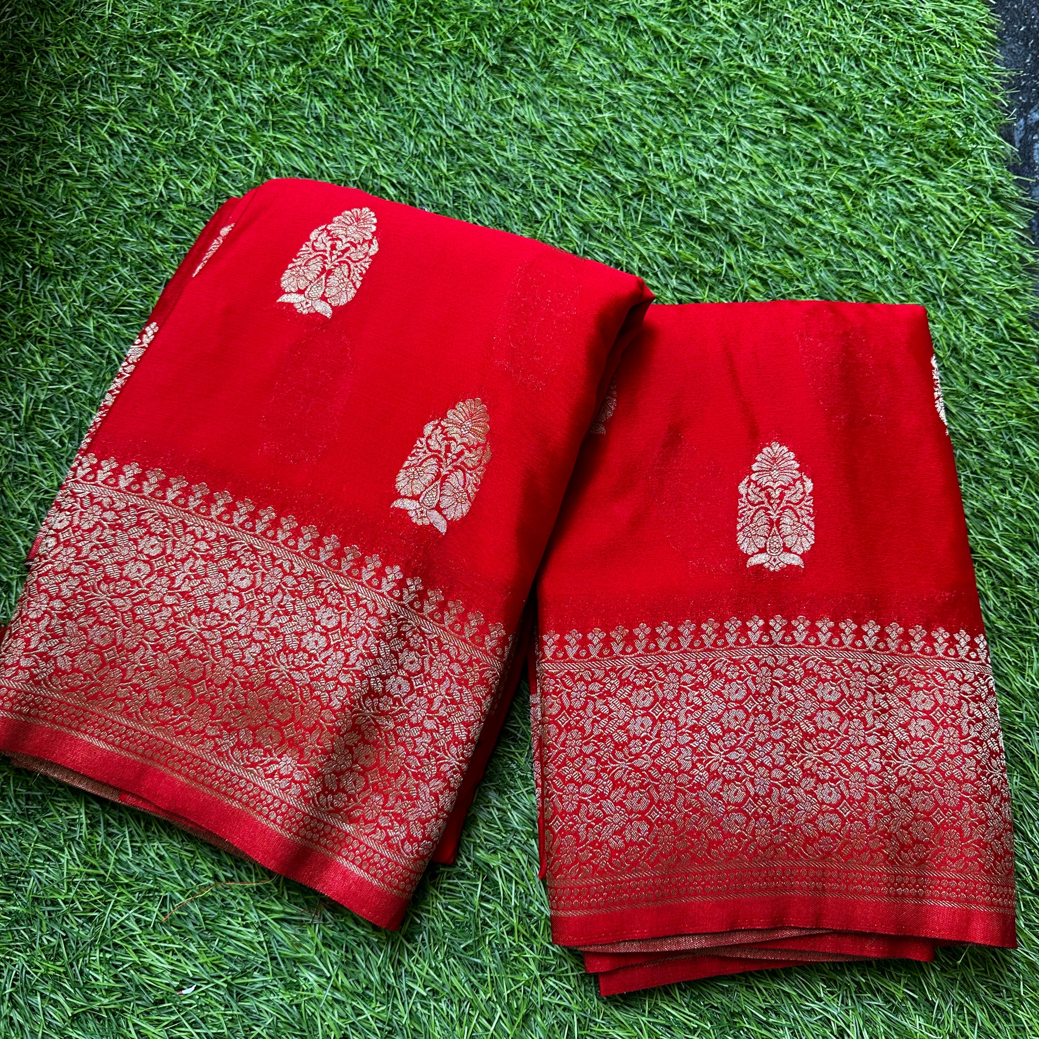 Red big butta saree