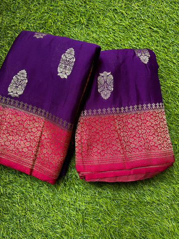 Purple with pink big butta saree