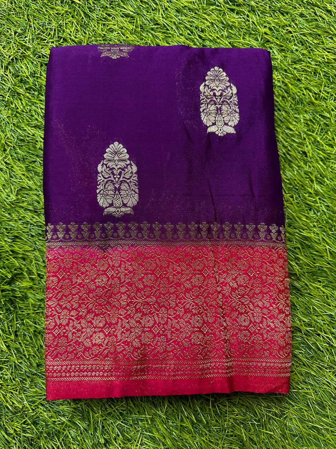 Purple with pink big butta saree