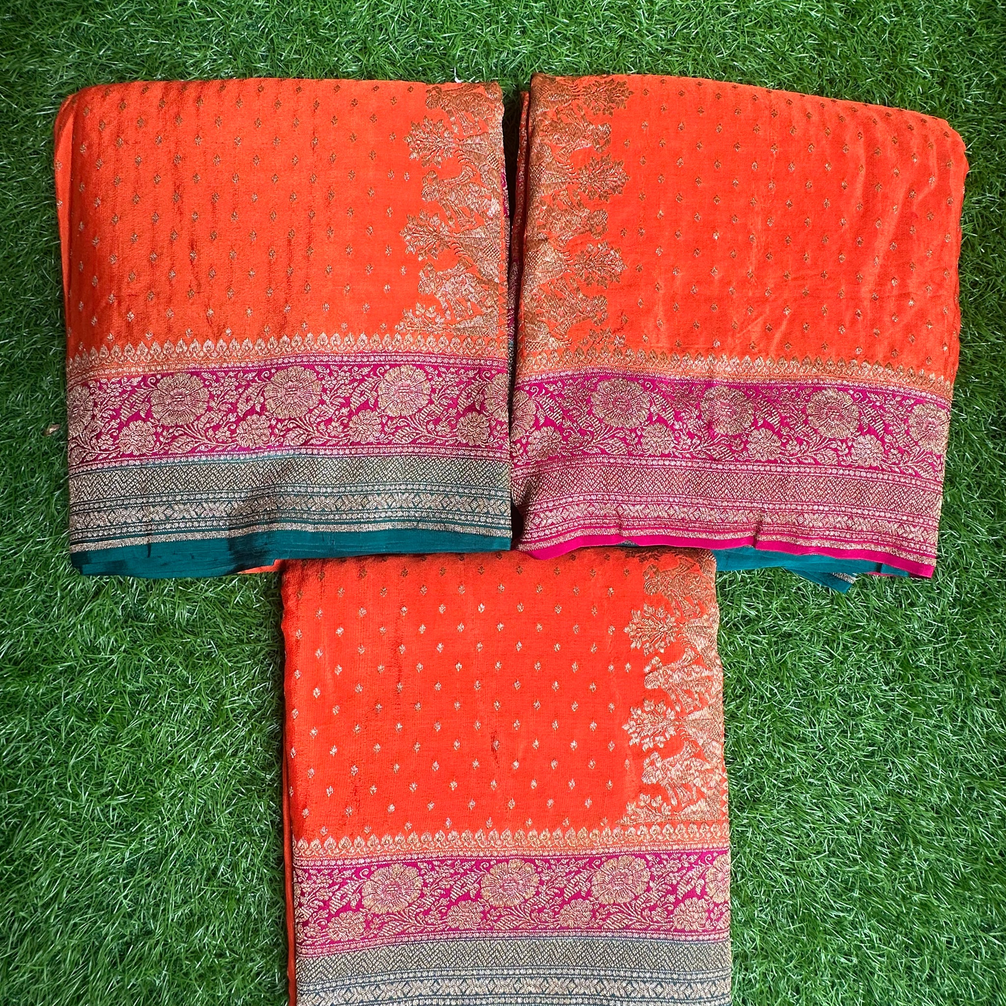 Pure crepe Banaras in orange colour