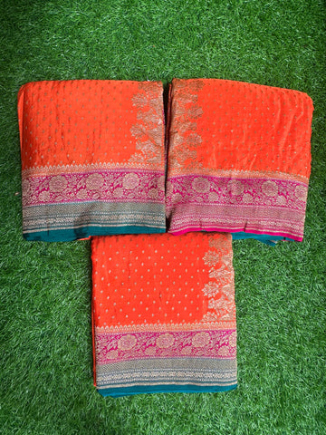 Pure crepe Banaras in orange colour