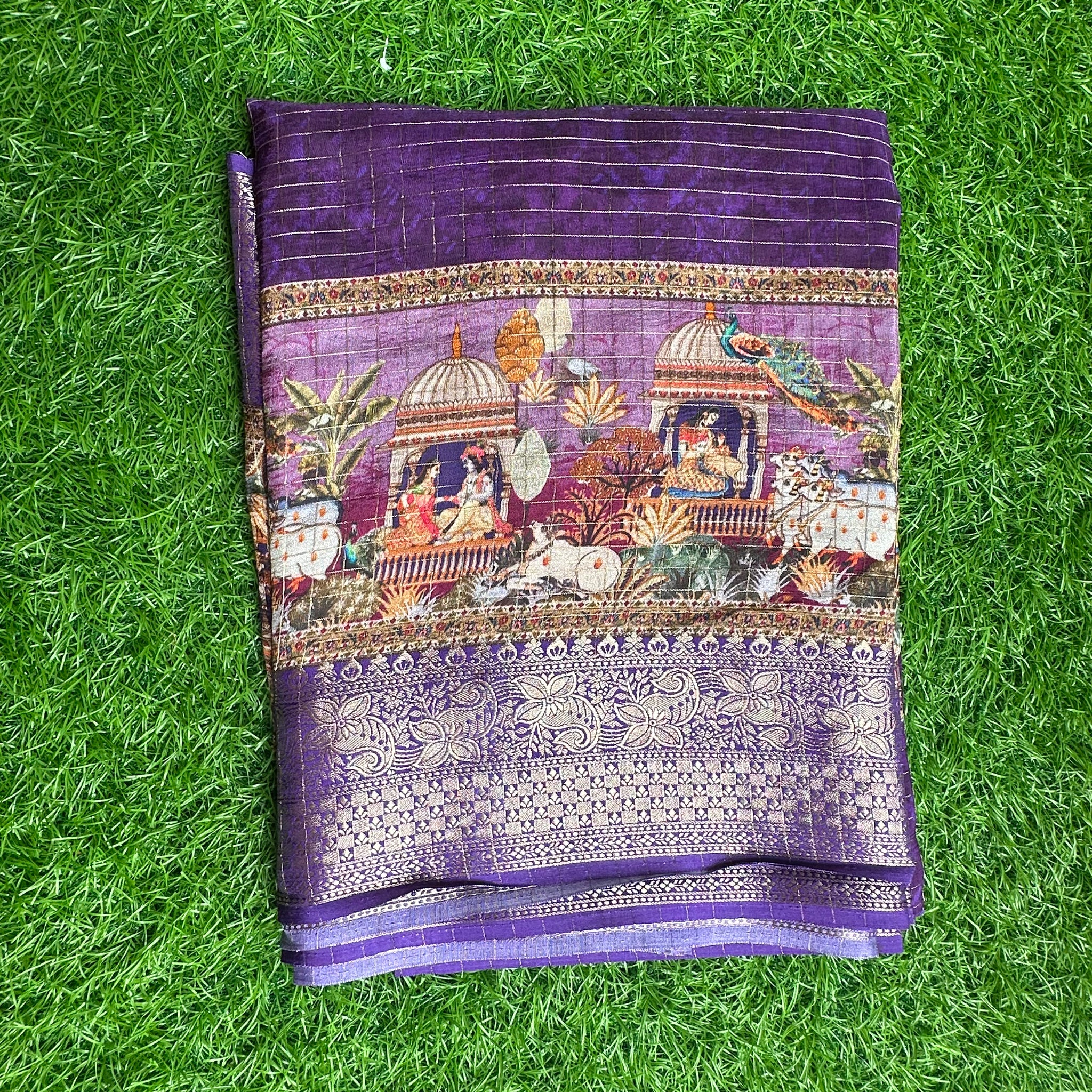 Dola Crepe with kalamkari prints in purple colour