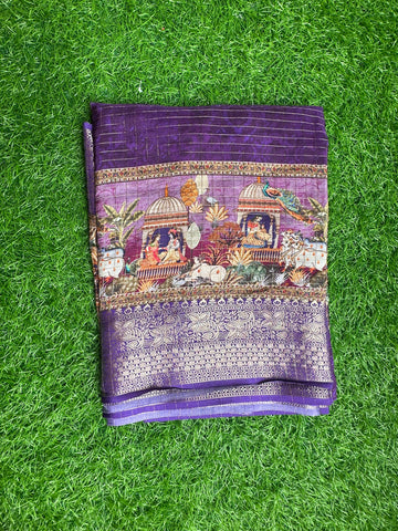 Dola Crepe with kalamkari prints in purple colour