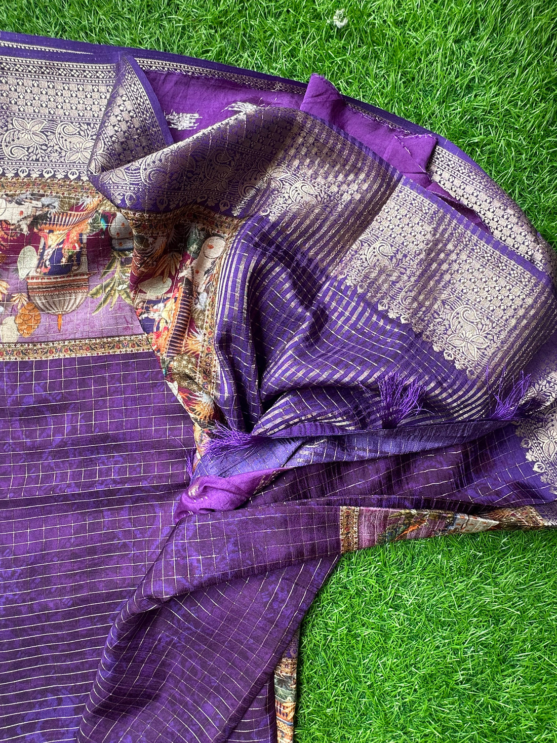 Dola Crepe with kalamkari prints in purple colour