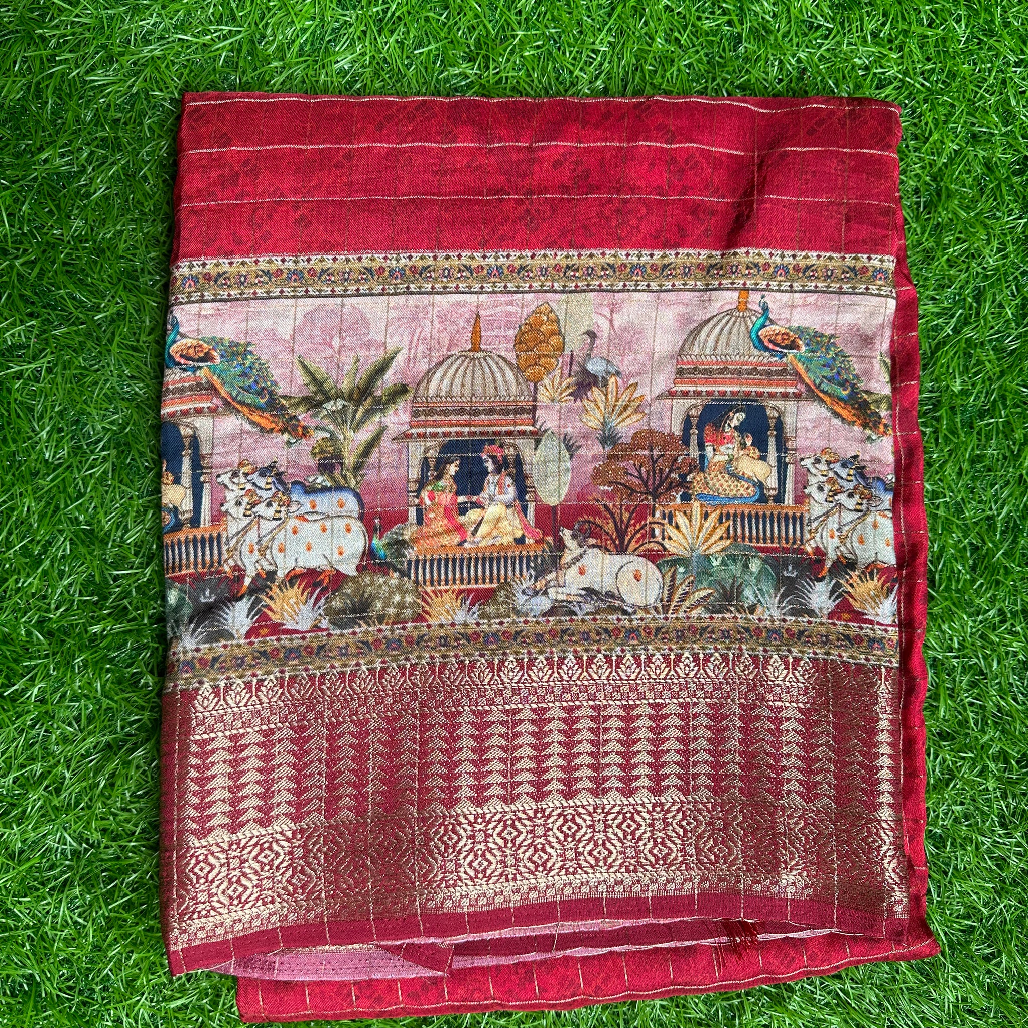 Dola crepe saree in red colour