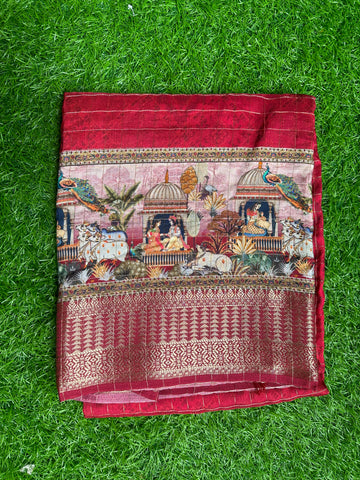 Dola crepe saree in red colour