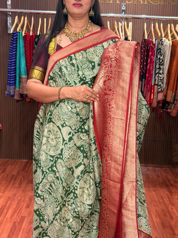 Green and red kalamkari dola silk