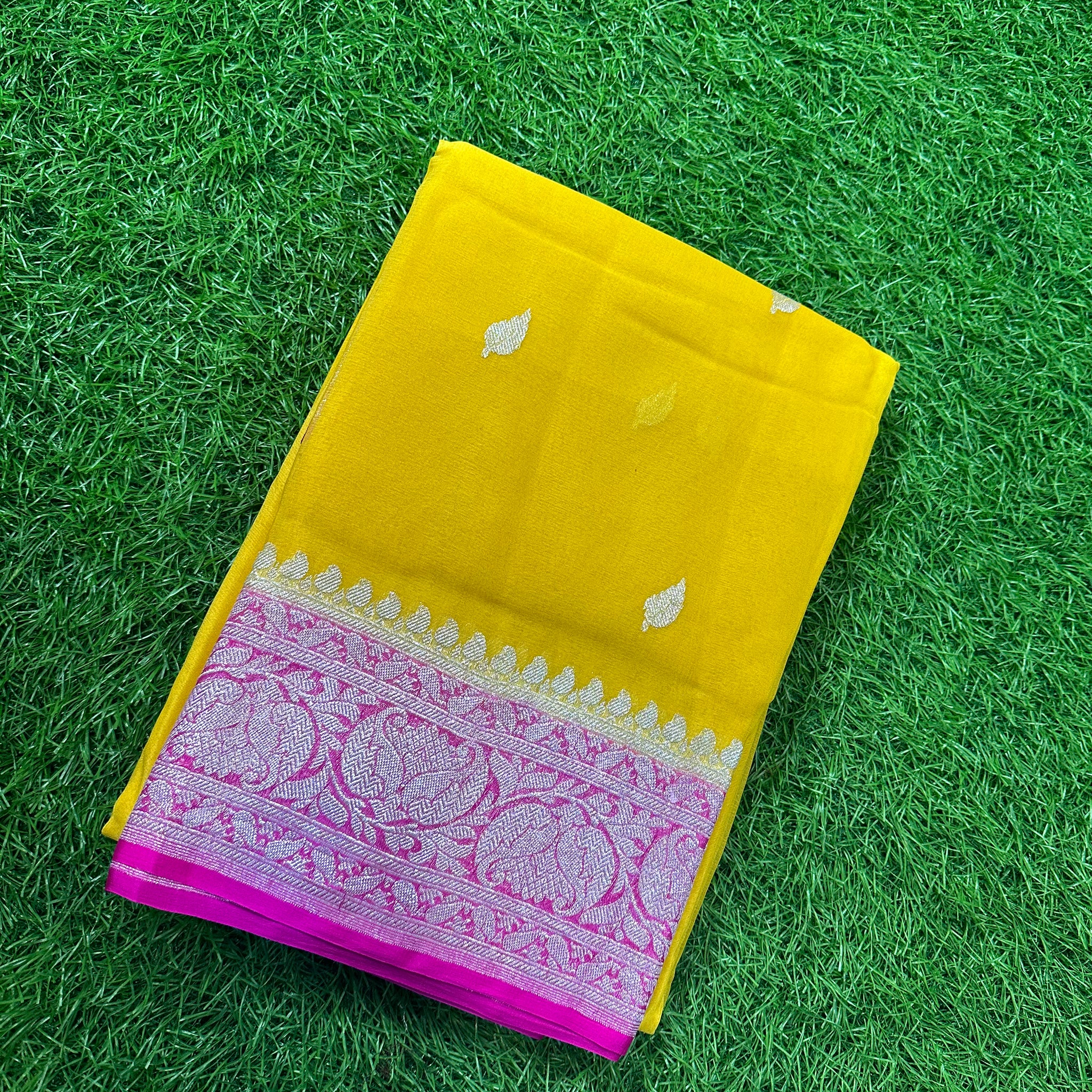 Pure Khadi chiffon in yellow colour