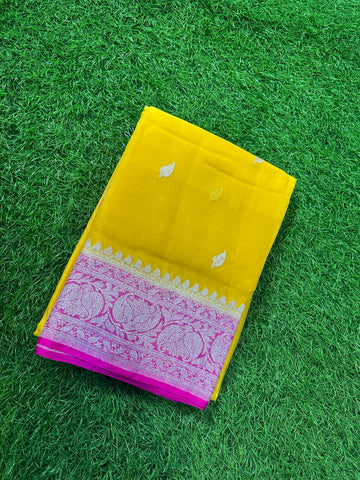 Pure Khadi chiffon in yellow colour