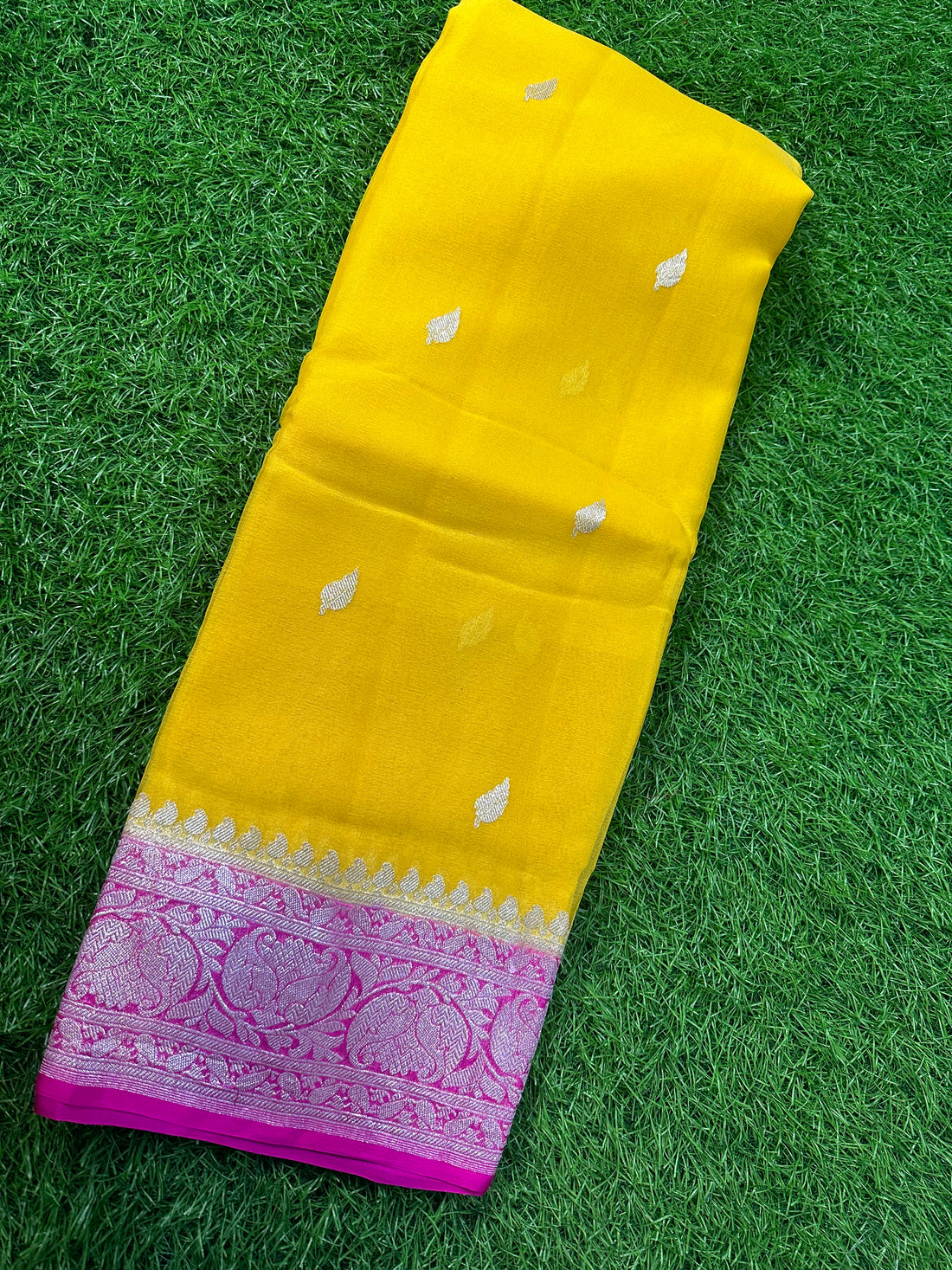 Pure Khadi chiffon in yellow colour