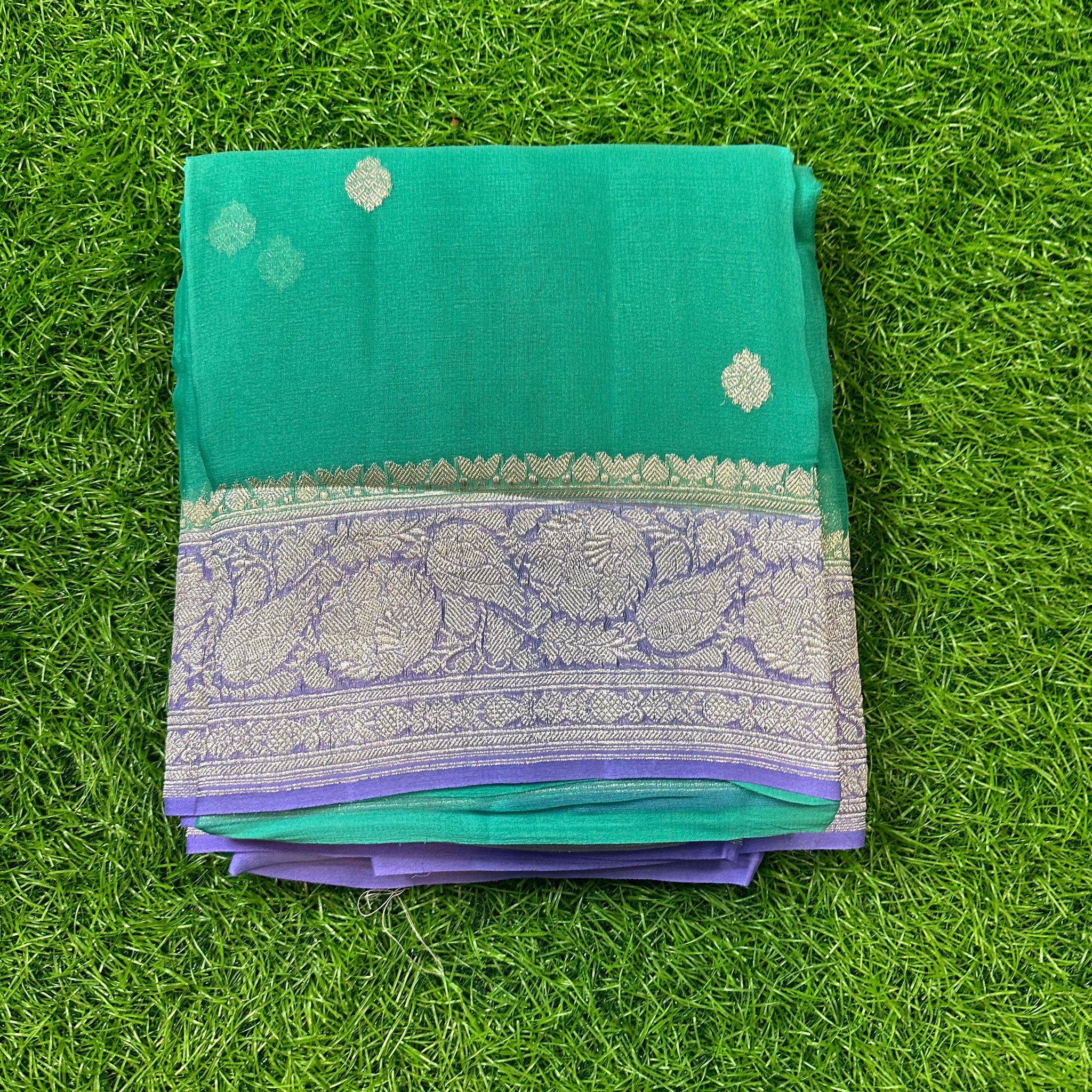 Pure Khadi chiffon with distemper green